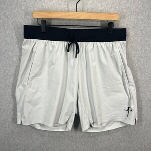 Three Nails Logo Mens XL Athletic Shorts Light Gray Black Drawstring Gym